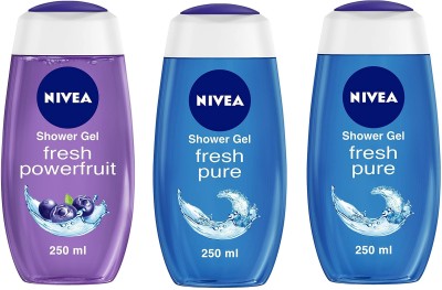 NIVEA 1 Powerfruit + 2 Pure Shower Gel 250ML*3Pcs GT(3 x 250 ml)