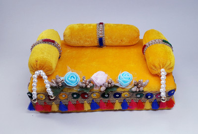 R D Handicraft R D Handicraft Thakur ji Singhasan / Laddu Gopal ji Singhasan & Bal Gopal ji Singhasan Silk All Purpose Chowki(Yellow, Pack of 1)