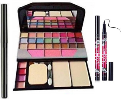 LORSHEL Smudge Proof Makeup Kajal & 6155 Professional Makeup Mini Kit & Deep Black Liquid Eyeliner 36H (4 Items in the set)(4 Items in the set)