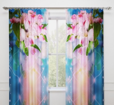 BEST FAB 214 cm (7 ft) Polyester Room Darkening Door Curtain (Pack Of 2)(Floral, Blue)