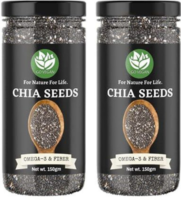 go vegan Raw Unroasted Chia Seeds with Omega 3 and Fiber for Weight Loss * 150g Black Chia Seeds(2 x 150 g)