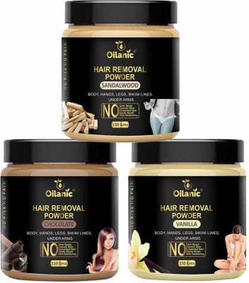 Oilanic Sandalwood , Chocolate & Vanilla Hair Removal Powder Combo Pack of 3 Jar 150gms (450gms) Wax(450 g, Set of 3)