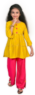 PlomBier by AanYa Girls Party(Festive) Top Pant(MUSTERED, PINK)