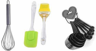 Smarter Buy MBM Baking Tools Combo of Silicon Spatula Brush Set, Stainless Steel Egg Beater Whisker and 8 Pieces Measuring Cup Spoon Set Baking Tools Combo of Silicon Spatula Brush Set, Stainless Steel Egg Beater Whisker and 8 Pieces Measuring Cup Spoon Set Kitchen Tool Set Kitchen Tool Set(Multicol