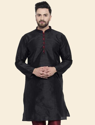 SAIFOO Men Self Design Straight Kurta(Black)