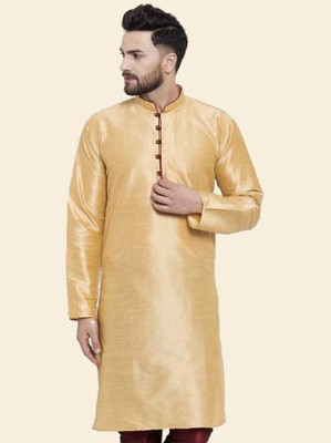 SAIFOO Men Solid Straight Kurta(Gold)