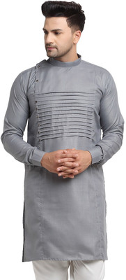 kaifoo Men Solid Straight Kurta(Grey)