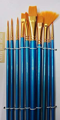 Tanu Craft Painting Brushes Set of 12 Professional Round Pointed Tip Nylon Hair(Blue, Golden)