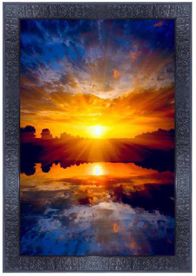 pnf Poster And Frame Vastu Sunrise Scenery Wooden Photo Frame | Home Decor Item Digital Reprint 14 inch x 10 inch Painting(With Frame)