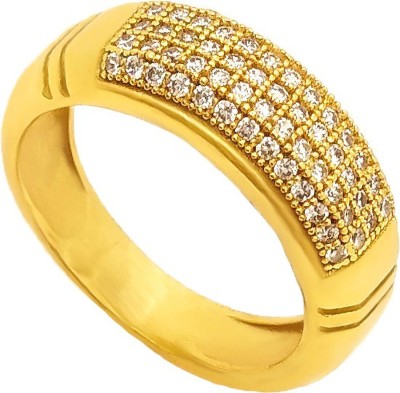 Pandadi Jewell Gold Plated Brass Daimond Round Ring Men & Women Pj-169 (Pack of 1) Brass Diamond Gold Plated Ring