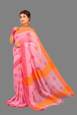 sourav biswas Woven Handloom Pure Cotton Saree(Pink)