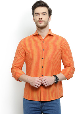 Latest Plus Men Striped Casual Orange Shirt