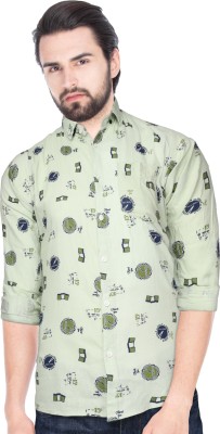 Indi Hemp Men Printed Casual Light Green Shirt