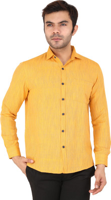 Latest Plus Men Self Design Casual Yellow Shirt