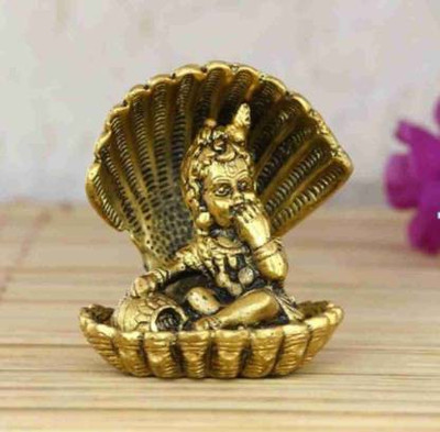 Cyan spritual Lord Laddu Gopal On Shesh Naag Statue Gold Plated Metal Krishan Ji statue Decorative Showpiece - 9 cm (Metal, Gold) Decorative Showpiece  -  9 cm(Metal, Gold)
