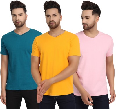 ESPARTO Solid Men V Neck Multicolor T-Shirt