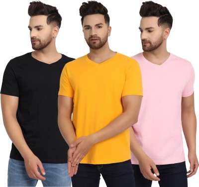 ESPARTO Solid Men V Neck Multicolor T-Shirt