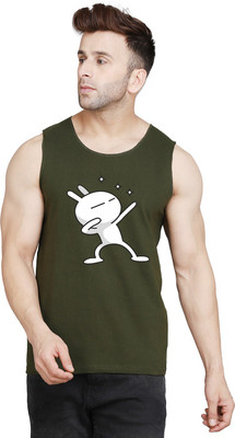 MINISTRY OF FRIENDS Cartoon Men Round Neck Dark Green T-Shirt