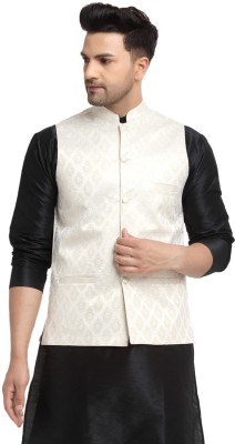 kaifoo Sleeveless Self Design Men Jacket