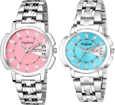 Highend H-COMBO_198-153 Premium Highend Luxury class Day and Date Display Stainless steel chain Multicolor Watch Combo Pink And Blue dial pack of 2 Watches for Women and Girls Analog Watch  - For Women