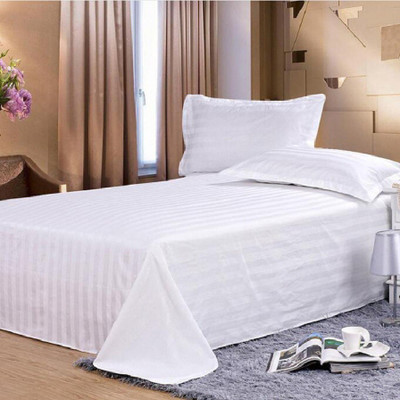 Dokarn Cotton Double Flat 180 TC Striped Bedsheet(Pack of 1, White)