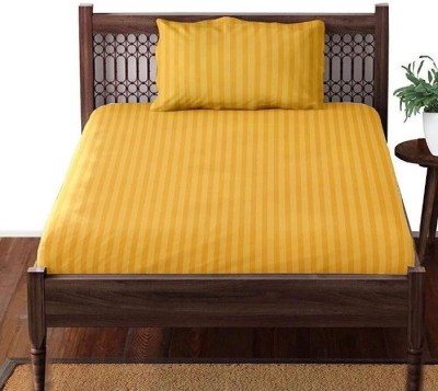 Minicraft 300 TC Satin Single Striped Flat Bedsheet(Pack of 1, Yellow)