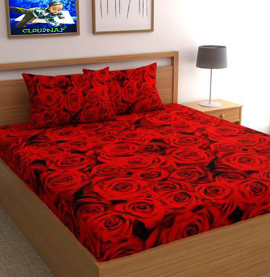 CLOUDNAP 146 TC Microfiber Double 3D Printed Flat Bedsheet(Pack of 1, Red)