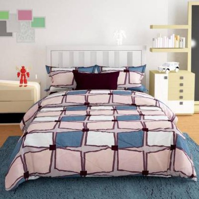 TIB 140 TC Polycotton Double Geometric Flat Bedsheet(Pack of 1, Peach)