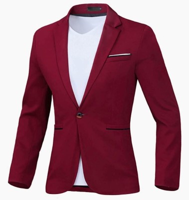 TRULYFAB Solid Single Breasted Festive, Festive & Wedding, Formal, Party, Wedding Men Blazer(Maroon)