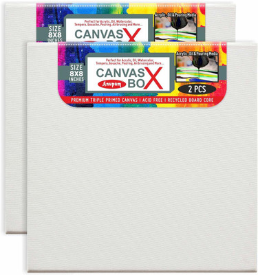 Atrangi Store Anupam Stationery Canvas Cotton Grain Stretched Pre Stretched Canvas (Set of 2)(White)
