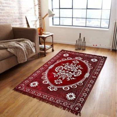 THE FRESH LIVERY Maroon, White Cotton Carpet(4 ft,  X 6 ft, Rectangle)