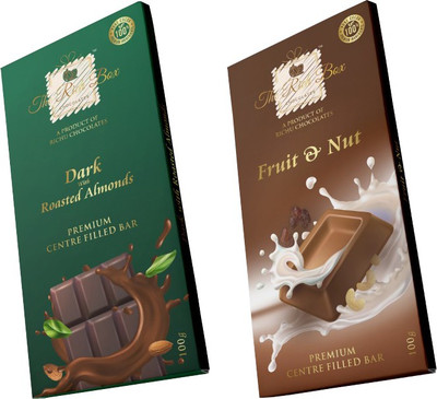 The Rich Box Dark Chocolate With Roasted Almond Bar and Fruit n Nut Chocolate Bar, Two Bars 100gm each Bars(2 x 100 g)