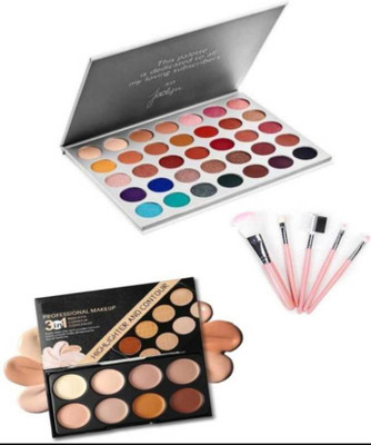 URBEN QUEEN 35 shades Hill eyeshadow palette & contour highlighter concealer & set of 5 brushes ( 3 items )(3 Items in the set)