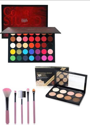 URBEN QUEEN Color Studio eye shadow palette & contour highlighter concealer & set of 5 brushes ( 3 items )(3 Items in the set)