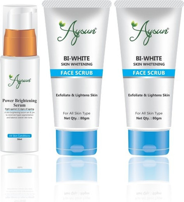 Aysun Power Brightening Serum & BI_White Face Scrub Combo Pack of 3(2 Items in the set)