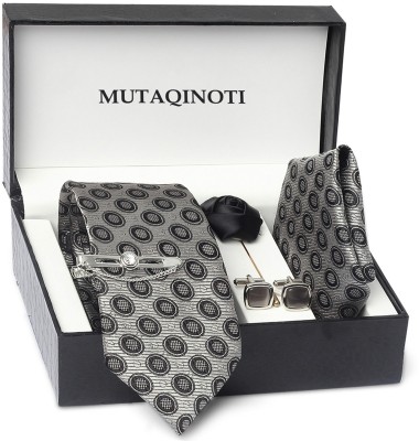 MUTAQINOTI Silk Tie & Cufflink(Grey)