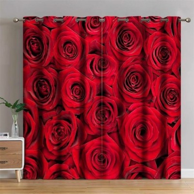 S21 214 cm (7 ft) Polyester Room Darkening Door Curtain (Pack Of 2)(Floral, Red)