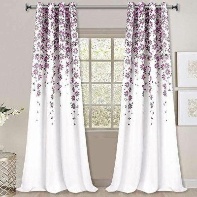 BEST FAB 214 cm (7 ft) Polyester Room Darkening Door Curtain (Pack Of 2)(Floral, White, White)