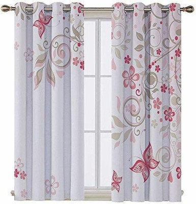 RISKY FAB 274 cm (9 ft) Polyester Room Darkening Long Door Curtain (Pack Of 2)(Floral, Grey, Grey, Grey)