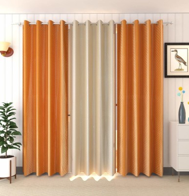 GOYTEX 152 cm (5 ft) Polyester Room Darkening Window Curtain (Pack Of 3)(Solid, Gold)