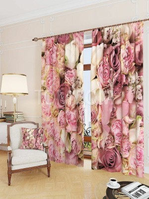 AAI 214 cm (7 ft) Polyester Room Darkening Door Curtain (Pack Of 2)(Floral, Light Pink)