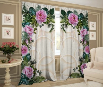 RISKY FAB 154 cm (5 ft) Polyester Room Darkening Window Curtain (Pack Of 2)(Floral, Peach)