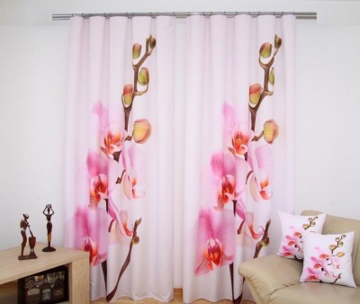 BEST FAB 154 cm (5 ft) Polyester Room Darkening Window Curtain (Pack Of 2)(Floral, Pink)