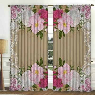 nobel fab 214 cm (7 ft) Polyester Room Darkening Door Curtain (Pack Of 2)(Floral, Light Brown)