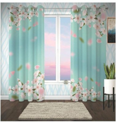 EVERSHNIE 154 cm (5 ft) Polyester Room Darkening Window Curtain (Pack Of 2)(Floral, Blue)