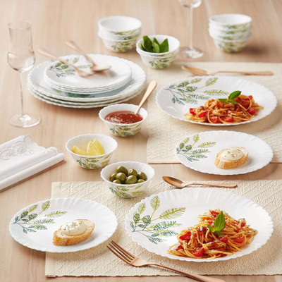 Larah by Borosil Pack of 24 Opalware Galaxy Series Fauna Crockery Set for Dining & Gifting Dinner Set(Green, Microwave Safe)