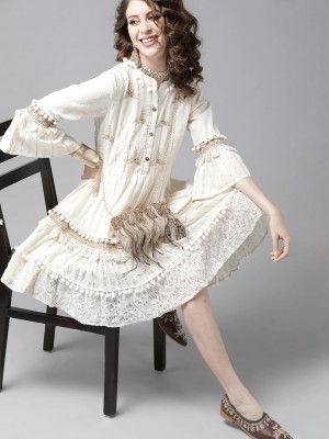 Ishin Women A-line White Dress