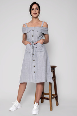 God Bless Women Pinafore Silver Midi/Calf Length Dress