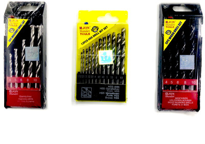 JON BHANDARI JBT_HMWC-01 Tools Combo of 3 Drill Bit Set, 5pcs Masonry Drill Set, 5pcs Wood Drill Set & 13 pcs HSS Drill Set