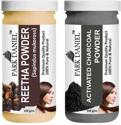 PARK DANIEL Pure & Natural Reetha Powder & Activated Charcoal Powder Combo Pack of 2 Bottles of 100 gm (200 gm )(200 ml)